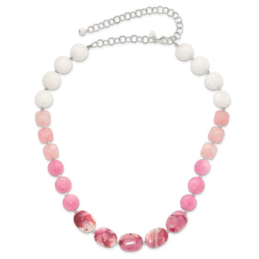 Natural Pink Agate, Quartz, & Crystal Sterling Silver Necklace