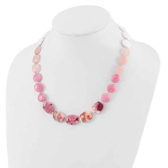 Natural Pink Agate, Quartz, & Crystal Sterling Silver Necklace