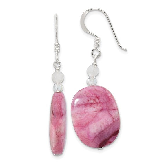 Natural Pink Quartz, Crystal, & Pink Agate Sterling Silver Earrings