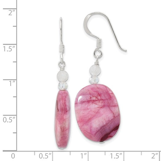 Natural Pink Quartz, Crystal, & Pink Agate Sterling Silver Earrings