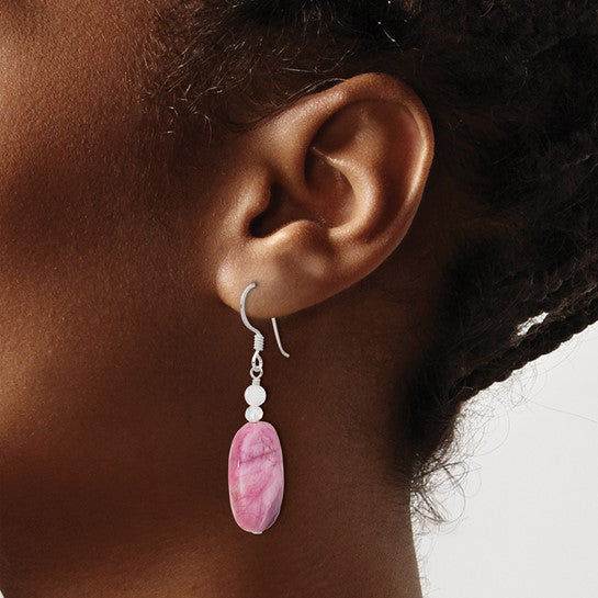 Natural Pink Quartz, Crystal, & Pink Agate Sterling Silver Earrings