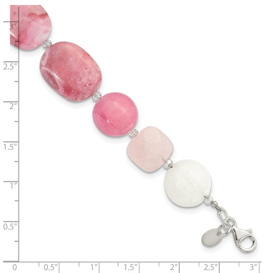 Natural Pink Agate, Quartz, & Crystal Sterling Silver Bracelet