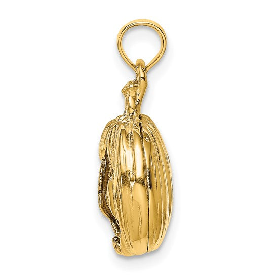 14K 3D Pumpkin And Cat Moon Pendant