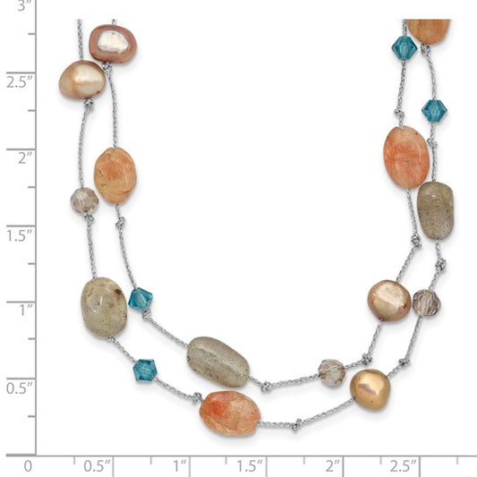 Natural Moonstone, Labradorite, Crystal, and Pearl Necklace