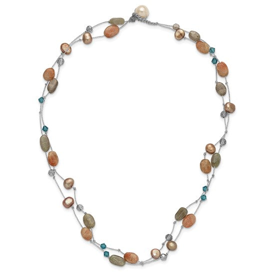 Natural Moonstone, Labradorite, Crystal, and Pearl Necklace
