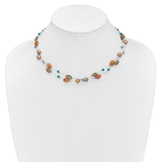 Natural Moonstone, Labradorite, Crystal, and Pearl Necklace