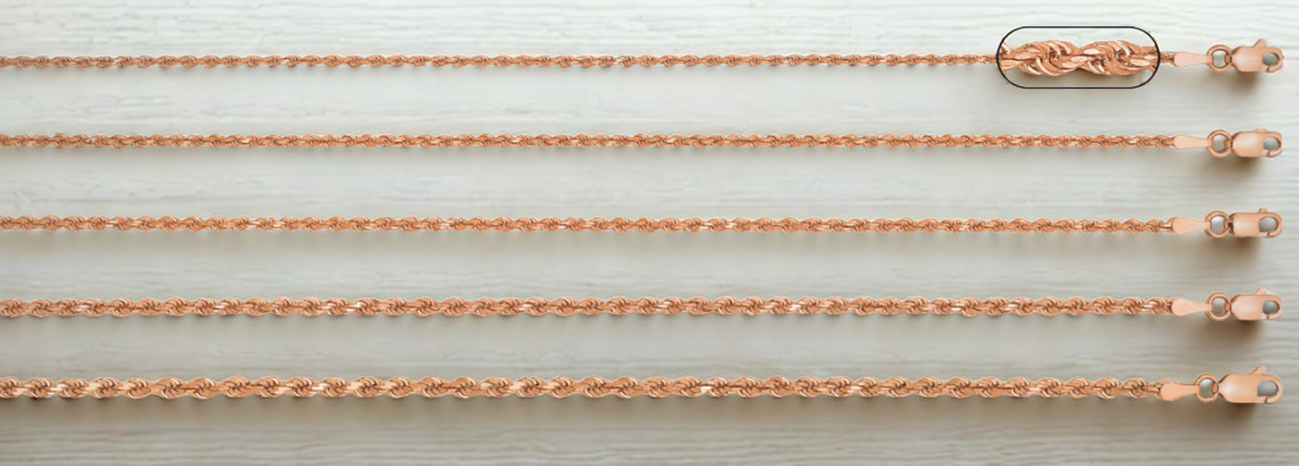14k Rose Gold Diamond Cut Rope