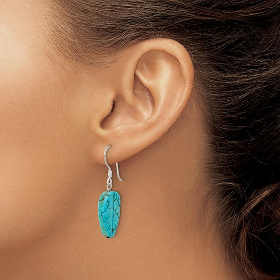 Turquoise Reconstructed Magnesite Leaf Earrings Sterling Silver