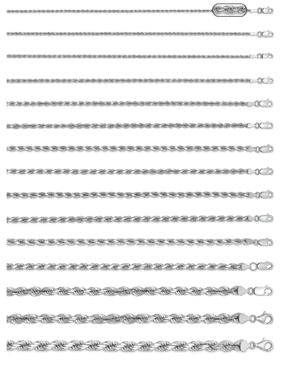 14K White Gold Diamond Cut Rope Chain