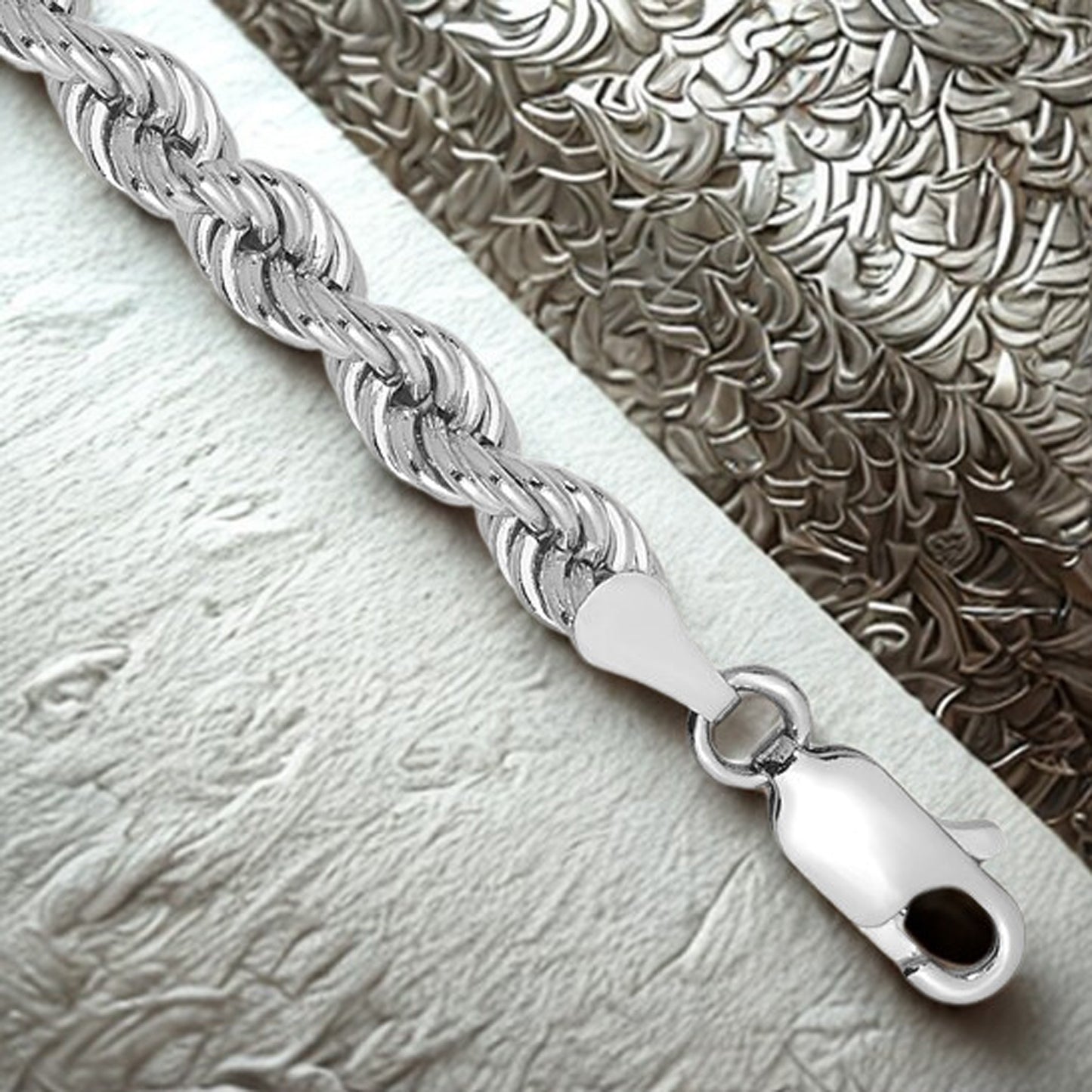 14K White Gold Diamond Cut Rope Chain