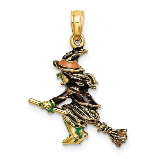 Witch's Broom 3D 14K Gold Charm Pendant