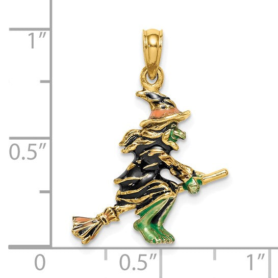 Witch's Broom 3D 14K Gold Charm Pendant