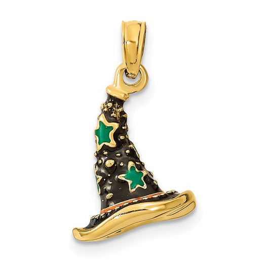 Witch Hat 3D 14k Gold Pendant Charm