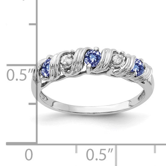 14K White Gold Natural Tanzanite & Diamond Band Ring