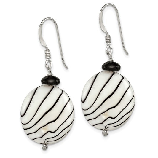 Zebra Mother Of Pearl & Natural Agate Earrings Sterling Silver