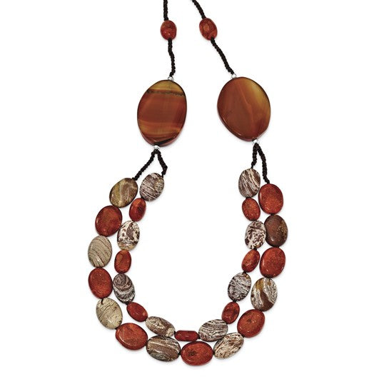 Natural Zebra Jasper, Carnelian, & Coral Necklace Sterling Silver