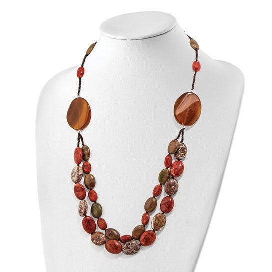 Natural Zebra Jasper, Carnelian, & Coral Necklace Sterling Silver