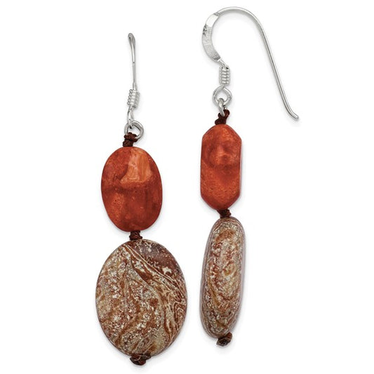 Natural Zebra Jasper & Reconstructed Stone Sterling Silver Earrings