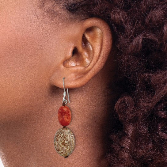 Natural Zebra Jasper & Reconstructed Stone Sterling Silver Earrings