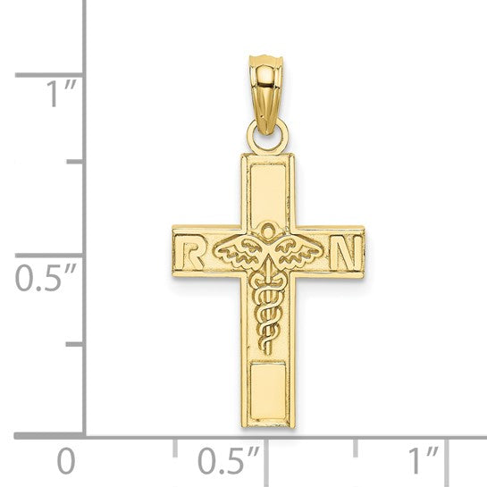 10K Yellow Gold  RN Caduceus Cross Pendant